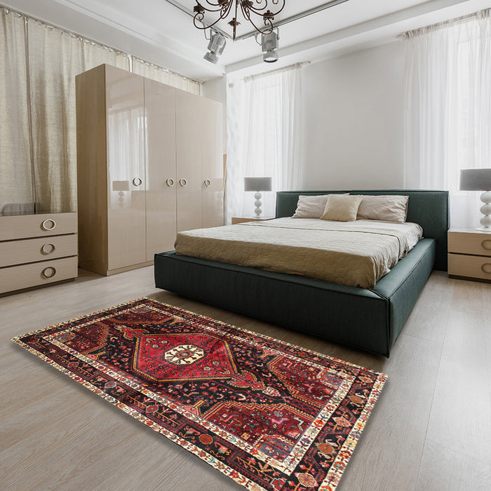 Machine Washable Traditional Saffron Red Rug in a Bedroom, wshtr158