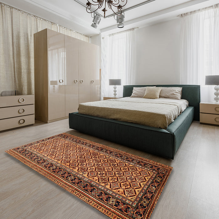 Traditional Saffron Red Persian Rug in a Bedroom, tr1594