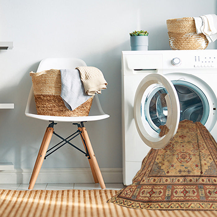 Machine Washable Traditional Mahogany Brown Rug in a Washing Machine, wshtr1596
