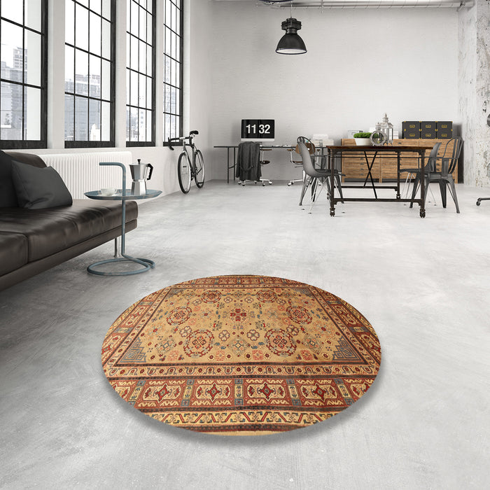 Round Traditional Mahogany Brown Persian Rug in a Office, tr1596