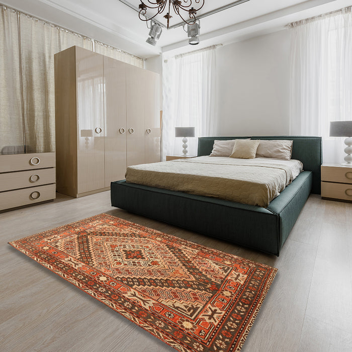 Machine Washable Traditional Tomato Red Rug in a Bedroom, wshtr1597