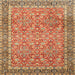 Round Machine Washable Traditional Yellow Orange Rug, wshtr1599