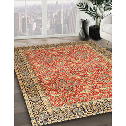 Machine Washable Traditional Yellow Orange Rug in a Family Room, wshtr1599