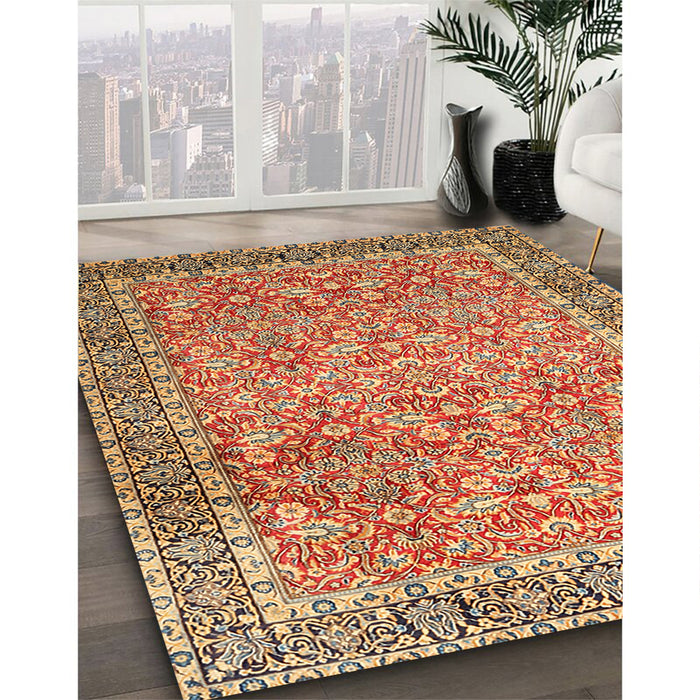 Machine Washable Traditional Yellow Orange Rug in a Family Room, wshtr1599
