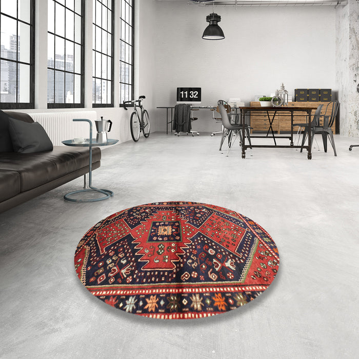 Round Machine Washable Traditional Tomato Red Rug in a Office, wshtr159