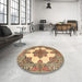 Round Machine Washable Traditional Sienna Brown Rug in a Office, wshtr1600