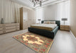 Traditional Sienna Brown Medallion Rug in a Bedroom, tr1600