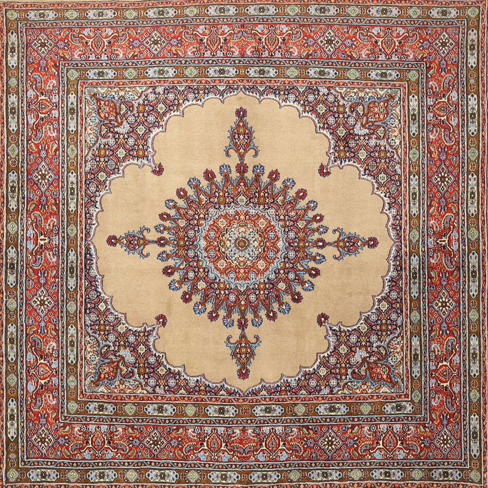 Square Traditional Brown Red Medallion Rug, tr1601