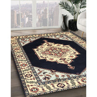 Traditional Charcoal Black Medallion Rug, tr1603