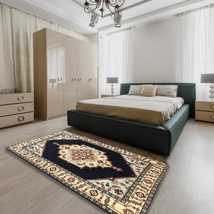 Machine Washable Traditional Charcoal Black Rug in a Bedroom, wshtr1603