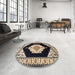 Round Machine Washable Traditional Charcoal Black Rug in a Office, wshtr1603