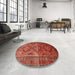 Round Machine Washable Traditional Orange Rug in a Office, wshtr1607