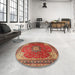 Round Traditional Brown Medallion Rug in a Office, tr1609