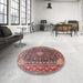 Round Machine Washable Traditional Brown Red Rug in a Office, wshtr1610