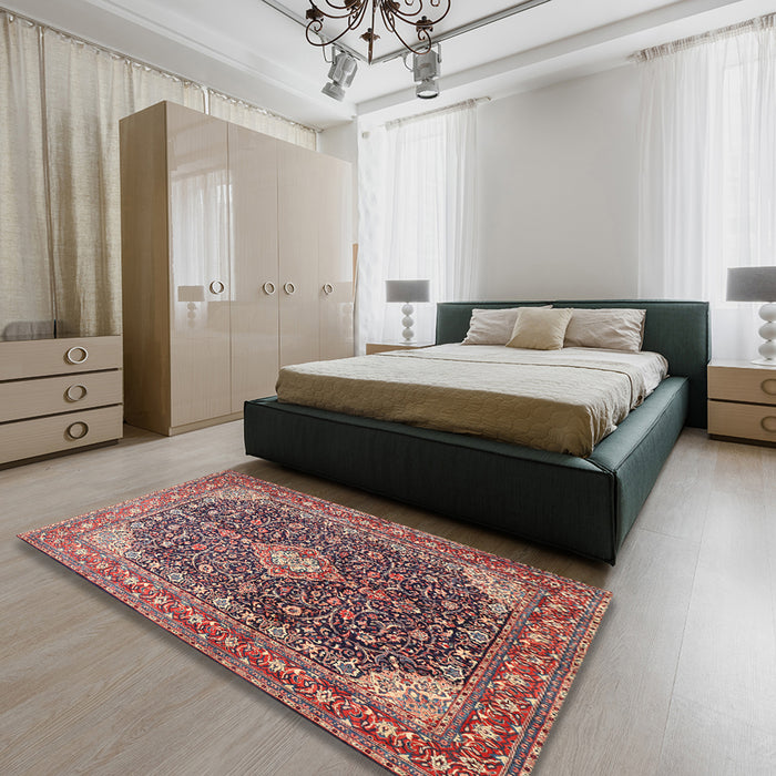 Traditional Brown Red Medallion Rug in a Bedroom, tr1610