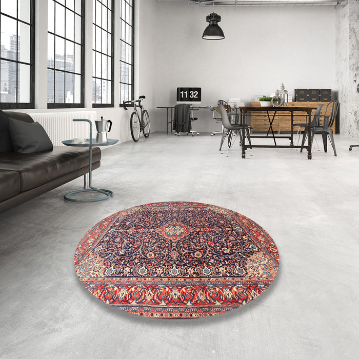 Round Traditional Brown Red Medallion Rug in a Office, tr1610