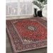 Traditional Saffron Red Medallion Rug in Family Room, tr1611