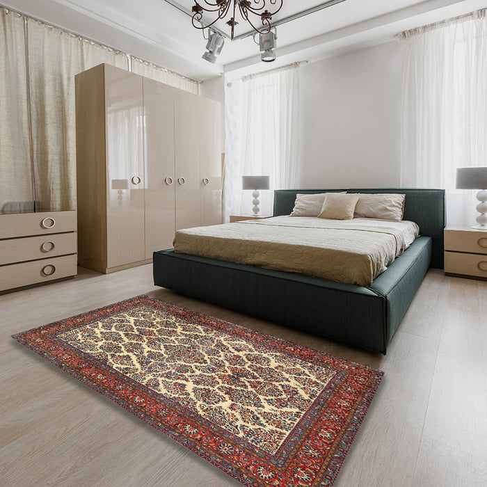 Traditional Camel Brown Persian Rug in a Bedroom, tr1612
