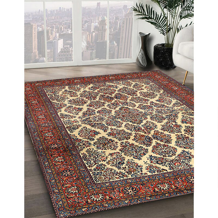 Traditional Camel Brown Persian Rug in Family Room, tr1612