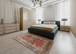 Traditional Brown Red Medallion Rug in a Bedroom, tr1613