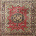 Round Machine Washable Traditional Brown Red Rug, wshtr1613