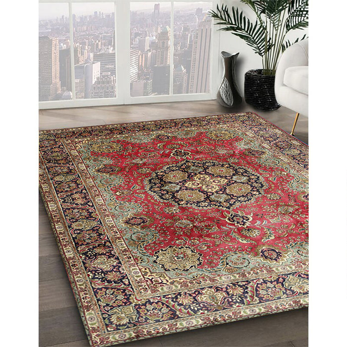 Traditional Brown Red Medallion Rug in Family Room, tr1613