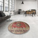 Round Machine Washable Traditional Brown Red Rug in a Office, wshtr1613