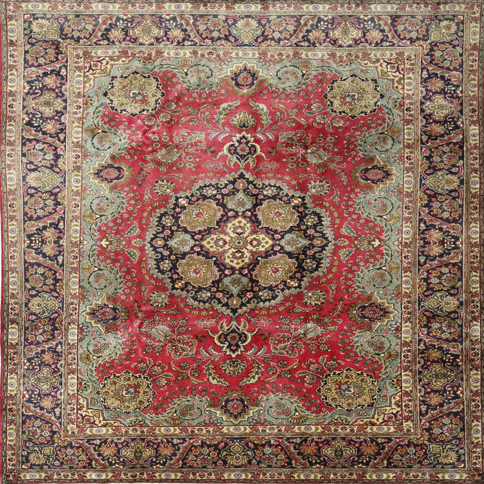 Square Traditional Brown Red Medallion Rug, tr1613