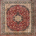 Round Machine Washable Traditional Vermilion Red Rug, wshtr1617