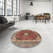 Round Machine Washable Traditional Vermilion Red Rug in a Office, wshtr1617