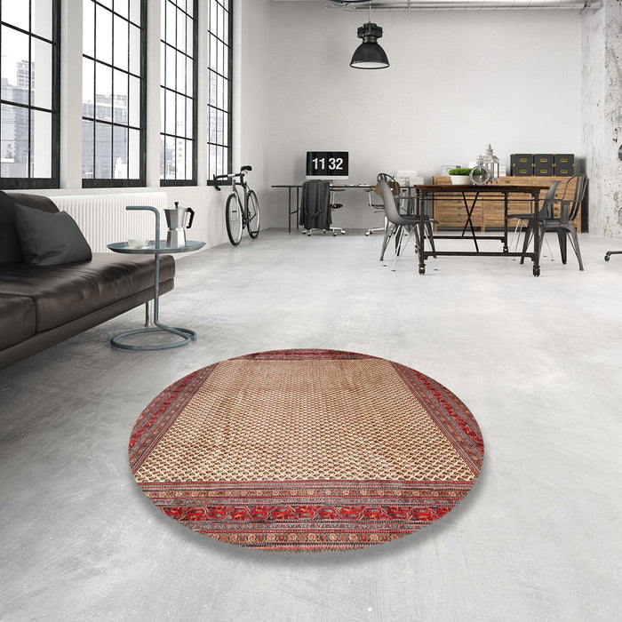 Round Traditional Fire Brick Red Persian Rug in a Office, tr1622