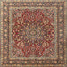 Round Machine Washable Traditional Sand Brown Rug, wshtr1624