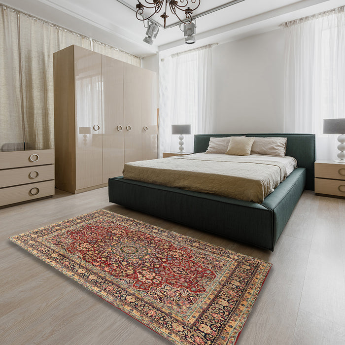 Machine Washable Traditional Sand Brown Rug in a Bedroom, wshtr1624