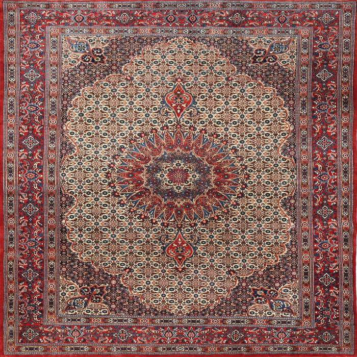 Square Traditional Saffron Red Medallion Rug, tr1625