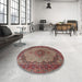 Round Traditional Saffron Red Medallion Rug in a Office, tr1625