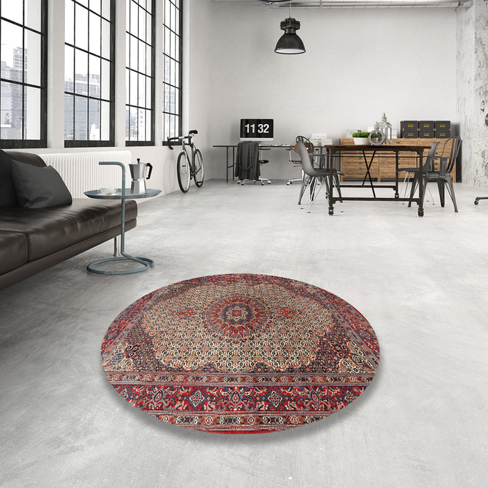 Round Machine Washable Traditional Saffron Red Rug in a Office, wshtr1625