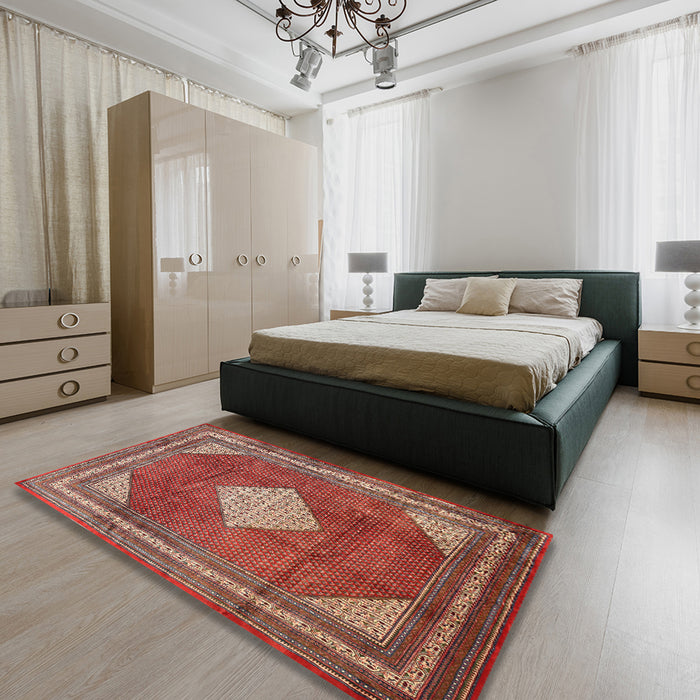 Traditional Orange Salmon Pink Medallion Rug in a Bedroom, tr1626