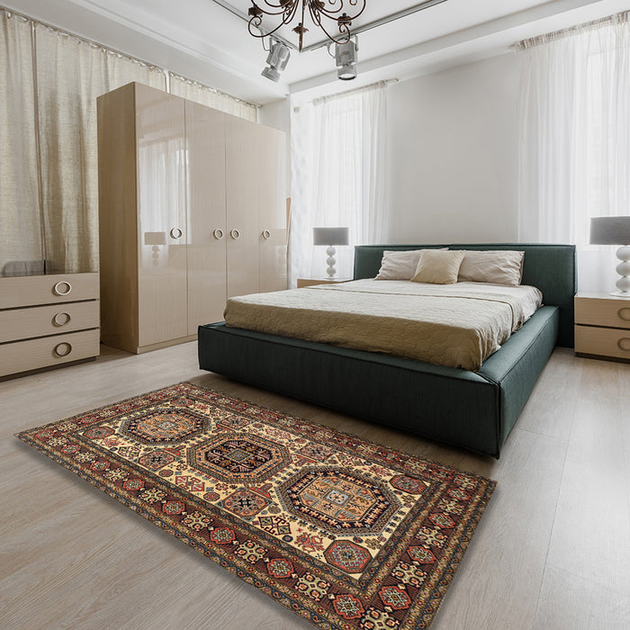 Traditional Bakers Brown Persian Rug in a Bedroom, tr1629