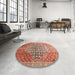 Round Traditional Sandy Brown Persian Rug in a Office, tr162