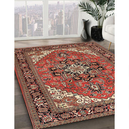 Traditional Saffron Red Persian Rug in Family Room, tr1630
