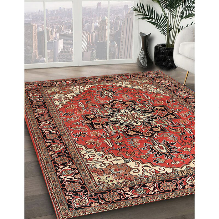 Traditional Saffron Red Persian Rug in Family Room, tr1630