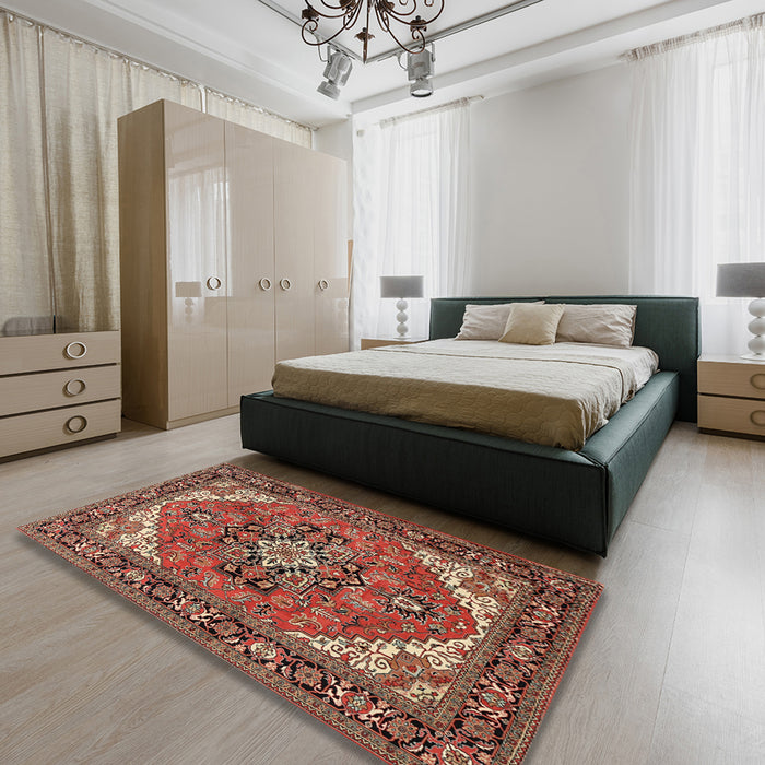 Machine Washable Traditional Saffron Red Rug in a Bedroom, wshtr1630