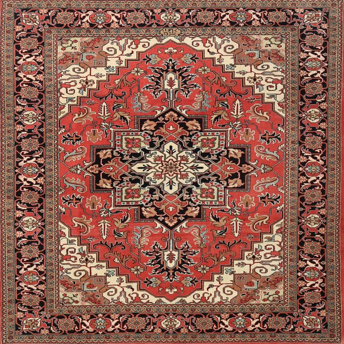 Round Machine Washable Traditional Saffron Red Rug, wshtr1630