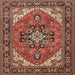 Round Machine Washable Traditional Saffron Red Rug, wshtr1630