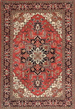 Machine Washable Traditional Saffron Red Rug, wshtr1630