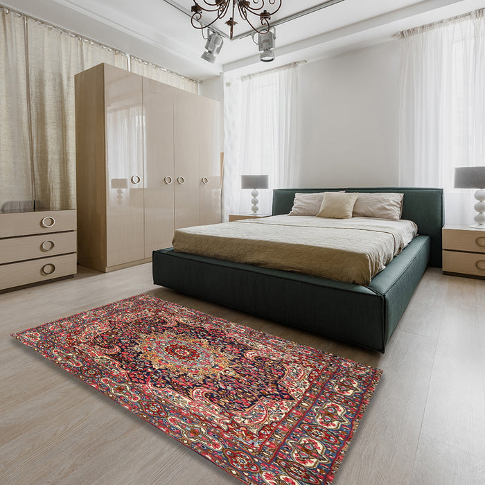 Machine Washable Traditional Saffron Red Rug in a Bedroom, wshtr1631
