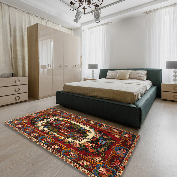 Machine Washable Traditional Dark Gold Brown Rug in a Bedroom, wshtr1633