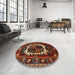 Round Traditional Dark Gold Brown Persian Rug in a Office, tr1633