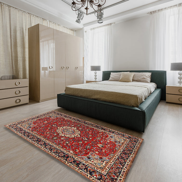 Traditional Orange Salmon Pink Medallion Rug in a Bedroom, tr1634
