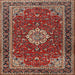 Square Traditional Orange Salmon Pink Medallion Rug, tr1634